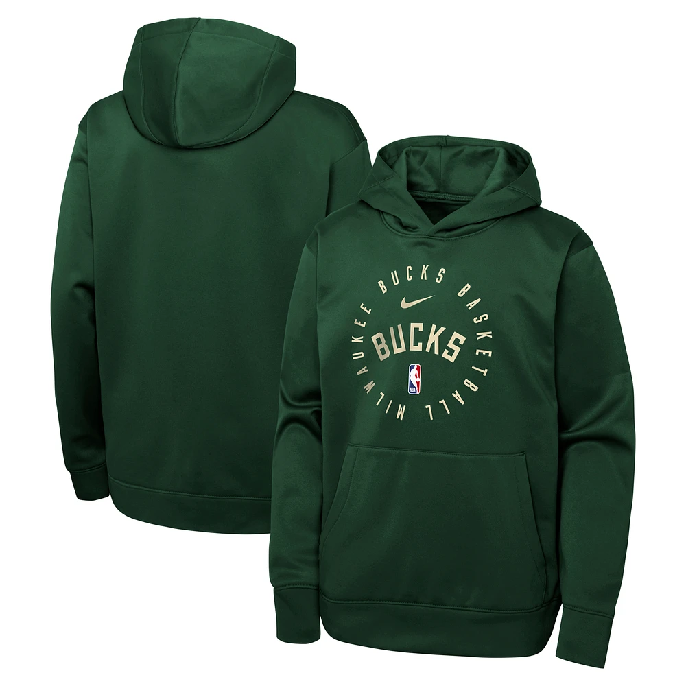 Youth Nike Hunter Green Milwaukee Bucks Performance Practice Spotlight Pullover Hoodie