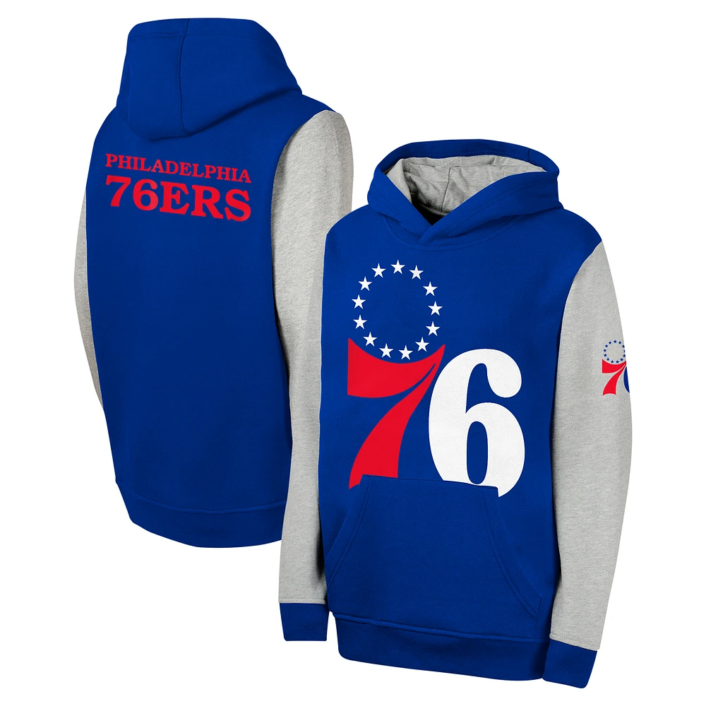 Youth  Royal Philadelphia 76ers Fair Catch Fleece Pullover Hoodie