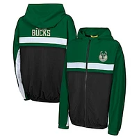 Youth Hunter Green Milwaukee Bucks Headliner Windbreaker Full-Zip Hoodie Jacket