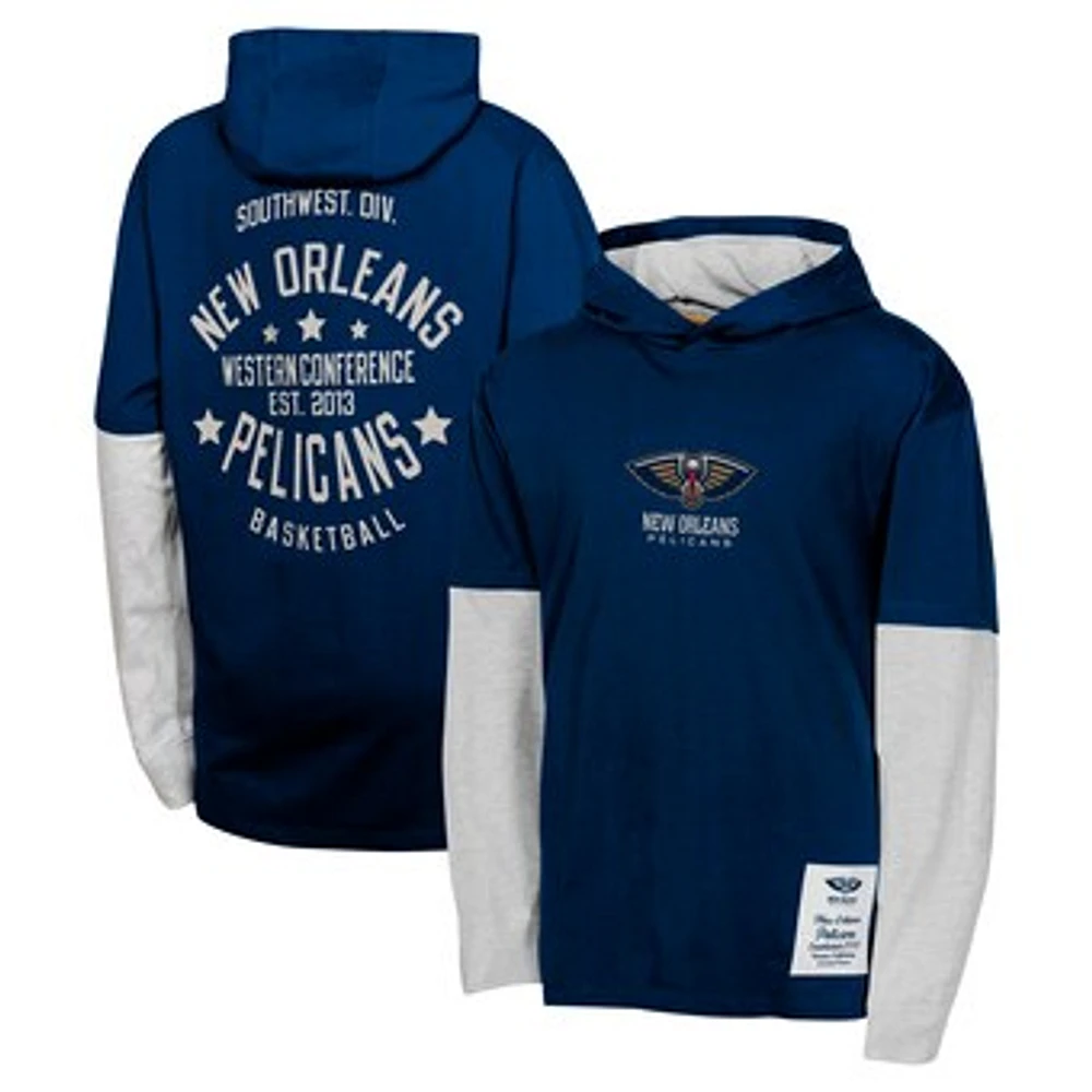 Youth Navy New Orleans Pelicans Small Ball Long Sleeve Hoodie T-Shirt