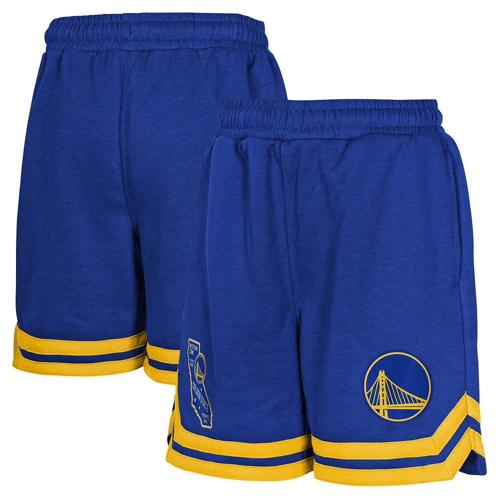 Youth Royal Golden State Warriors Teardrop Fleece Shorts