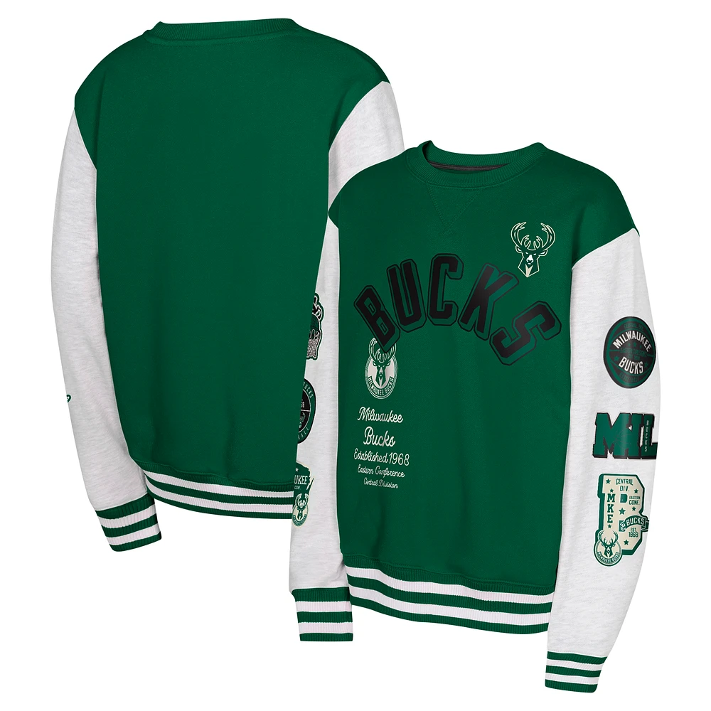 Youth Hunter Green Milwaukee Bucks Star Treatment Pullover Sweatshirt