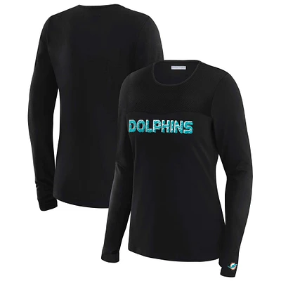 Women's WEAR by Erin Andrews x Gracie Hunt Black Miami Dolphins Mesh Panel Long Sleeve T-Shirt