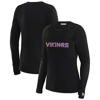 Women's WEAR by Erin Andrews x Gracie Hunt Black Minnesota Vikings Mesh Panel Long Sleeve T-Shirt