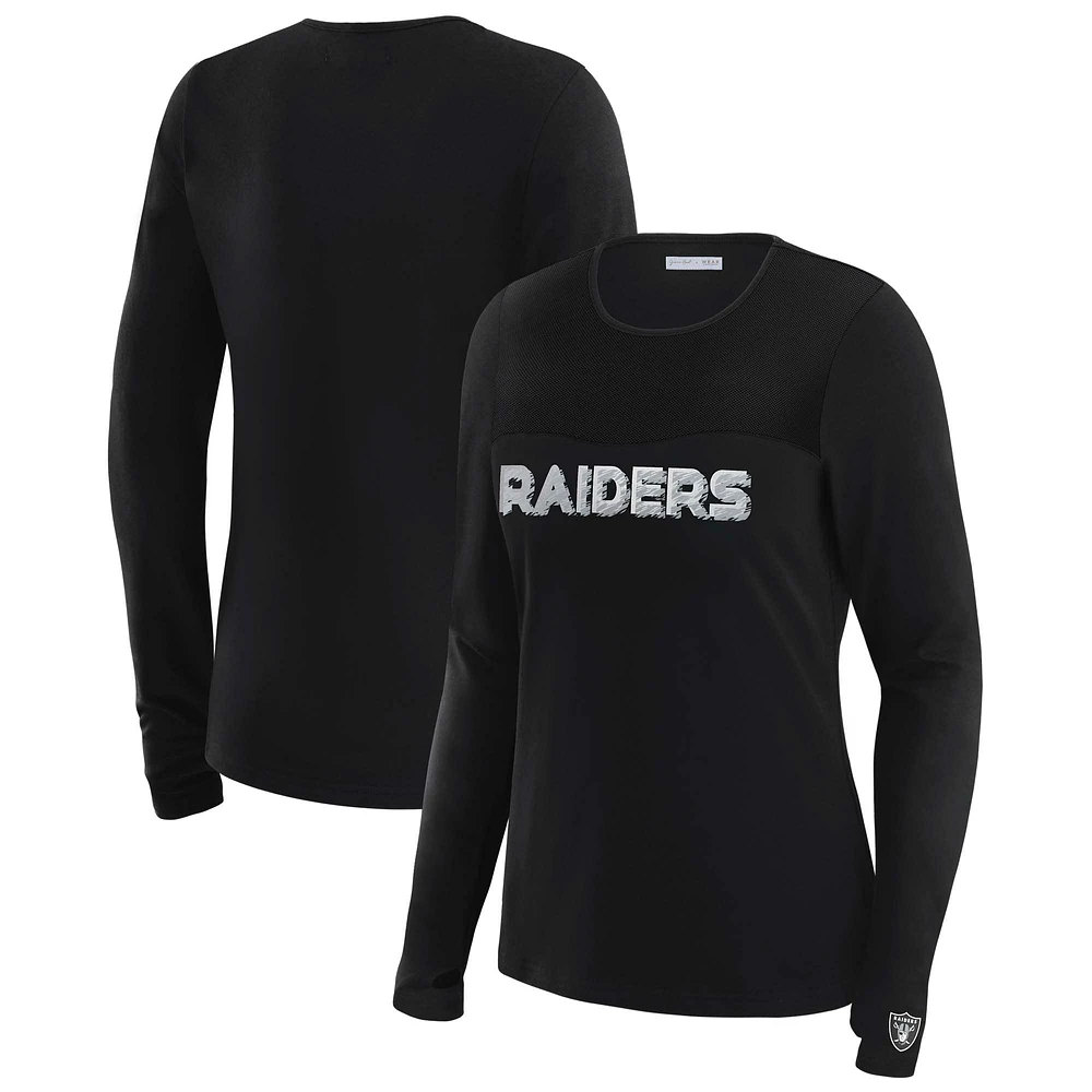 Women's WEAR by Erin Andrews x Gracie Hunt Black Las Vegas Raiders Mesh Panel Long Sleeve T-Shirt