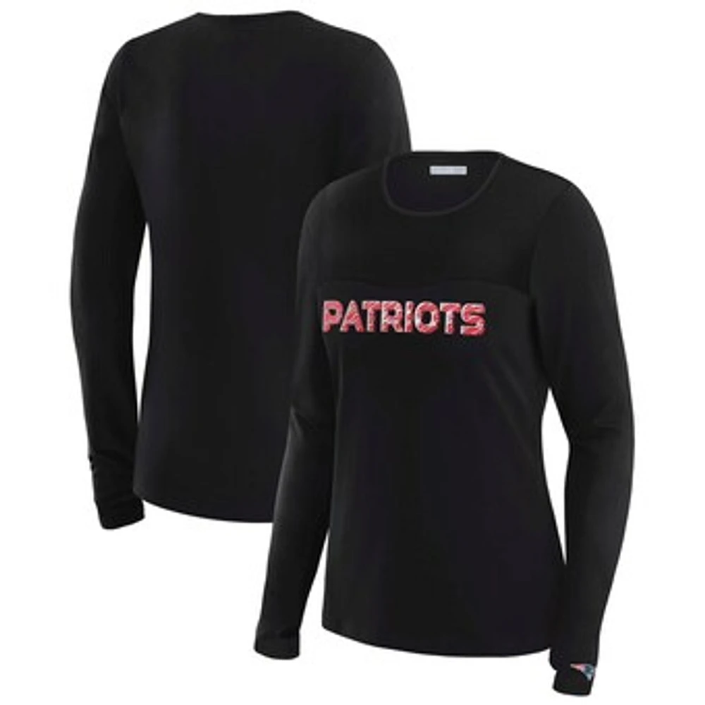 Women's WEAR by Erin Andrews x Gracie Hunt Black New England Patriots Mesh Panel Long Sleeve T-Shirt