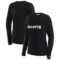 Women's WEAR by Erin Andrews x Gracie Hunt Black New Orleans Saints Mesh Panel Long Sleeve T-Shirt