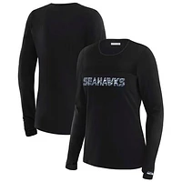 Women's WEAR by Erin Andrews x Gracie Hunt Black Seattle Seahawks Mesh Panel Long Sleeve T-Shirt