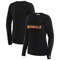 Women's WEAR by Erin Andrews x Gracie Hunt Black Cincinnati Bengals Mesh Panel Long Sleeve T-Shirt