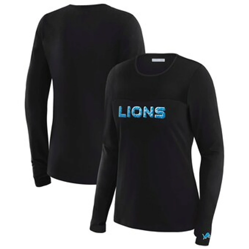 Women's WEAR by Erin Andrews x Gracie Hunt Black Detroit Lions Mesh Panel Long Sleeve T-Shirt