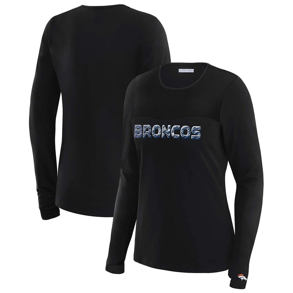 Women's WEAR by Erin Andrews x Gracie Hunt Black Denver Broncos Mesh Panel Long Sleeve T-Shirt