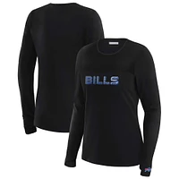 Women's WEAR by Erin Andrews x Gracie Hunt Black Buffalo Bills Mesh Panel Long Sleeve T-Shirt