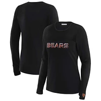 Women's WEAR by Erin Andrews x Gracie Hunt Black Chicago Bears Mesh Panel Long Sleeve T-Shirt