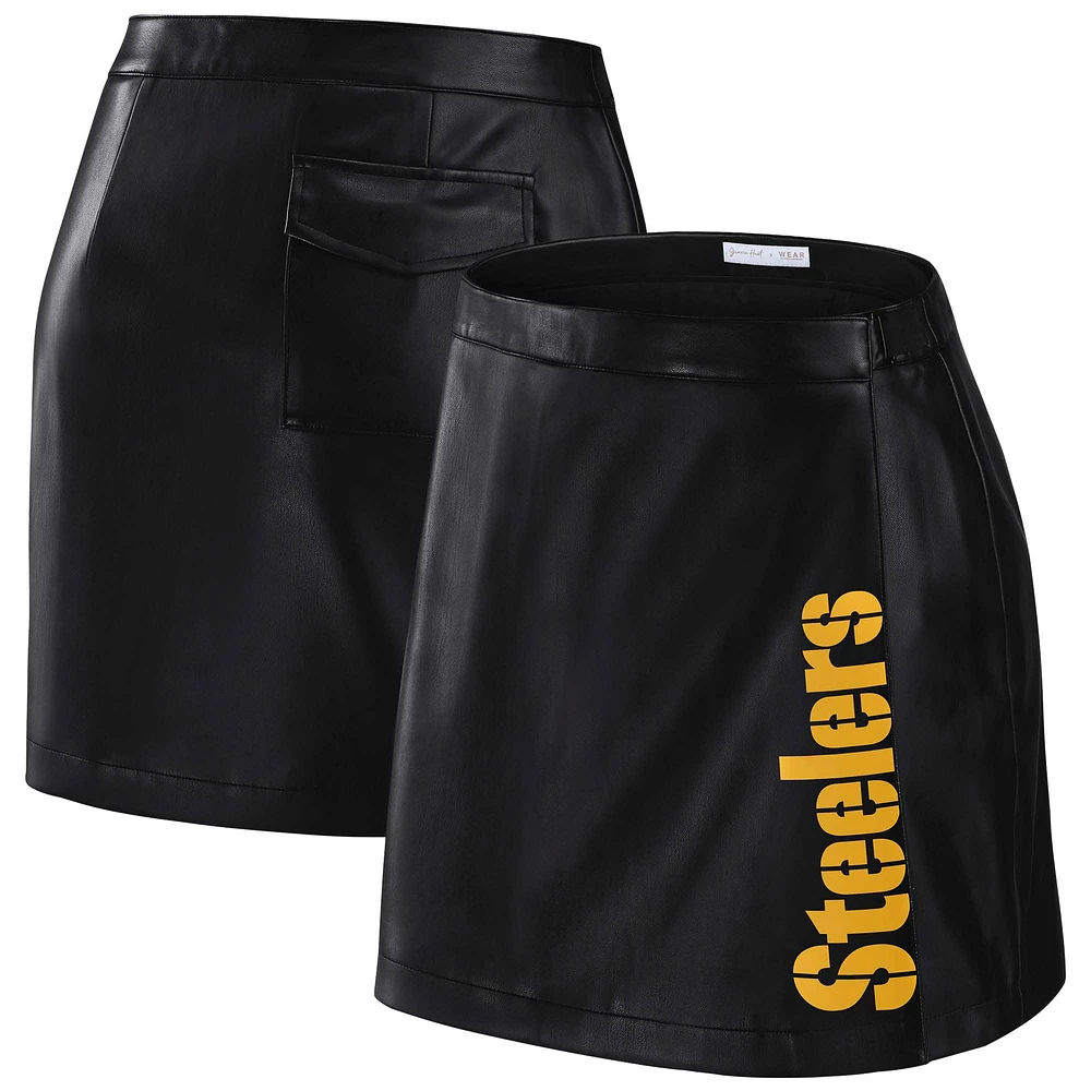 Women's WEAR by Erin Andrews x Gracie Hunt Black Pittsburgh Steelers Wrap Skirt