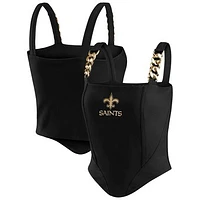 Women's WEAR by Erin Andrews x Gracie Hunt Black New Orleans Saints Chain Link Corset Top