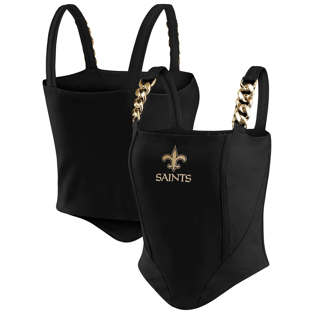 Women's WEAR by Erin Andrews x Gracie Hunt Black New Orleans Saints Chain Link Corset Top