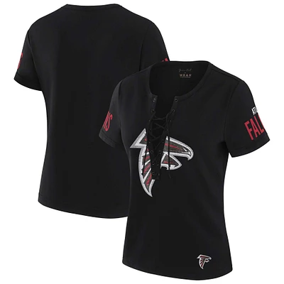 Women's WEAR by Erin Andrews x Gracie Hunt Black Atlanta Falcons Draft Me Lace-Up T-Shirt