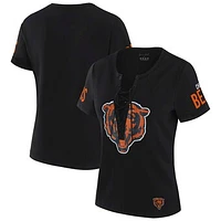 Women's WEAR by Erin Andrews x Gracie Hunt Black Chicago Bears Draft Me Lace-Up T-Shirt