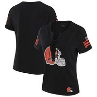 Women's WEAR by Erin Andrews x Gracie Hunt Black Cleveland Browns Draft Me Lace-Up T-Shirt