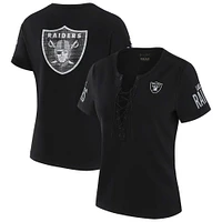 Women's WEAR by Erin Andrews x Gracie Hunt Black Las Vegas Raiders Draft Me Lace-Up T-Shirt