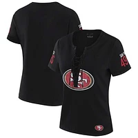 Women's WEAR by Erin Andrews x Gracie Hunt Black San Francisco 49ers Draft Me Lace-Up T-Shirt