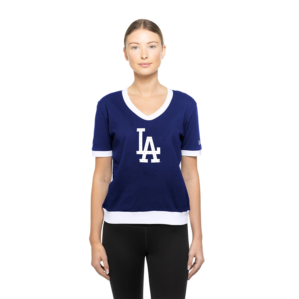 Women's New Era Royal Los Angeles Dodgers Game Day Rhinestone V-Neck T-Shirt