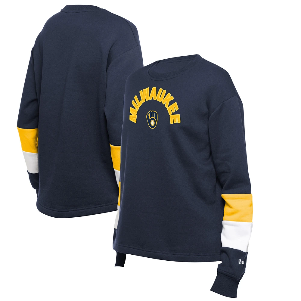 Women's New Era Navy Milwaukee Brewers Game Day Color Pullover Sweatshirt