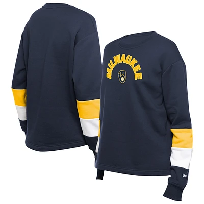 Women's New Era  Navy Milwaukee Brewers Game Day Color Pullover Sweatshirt