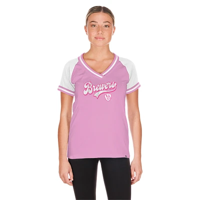 Women's New Era Light Pink Milwaukee Brewers Gameday V-Neck T-Shirt