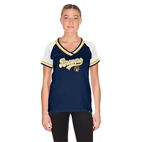 Women's New Era Navy Milwaukee Brewers Gameday Raglan V-Neck T-Shirt