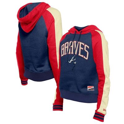 Women's New Era  Navy Atlanta Braves Cooperstown Collection Cropped Raglan Pullover Hoodie