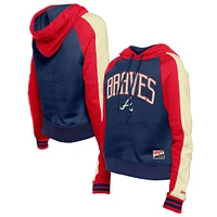 Women's New Era  Navy Atlanta Braves Cooperstown Collection Cropped Raglan Pullover Hoodie