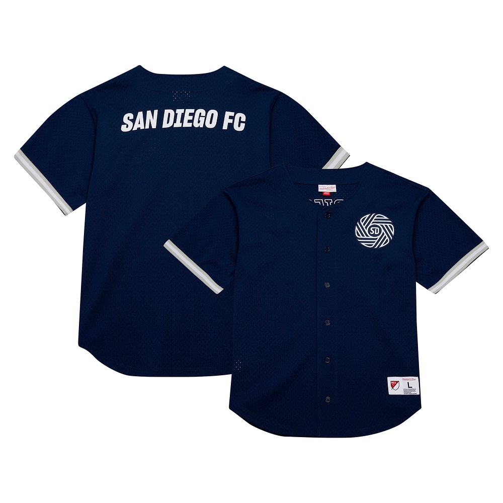 Men's Mitchell & Ness Navy San Diego FC Game Time Mesh Full-Button Jersey