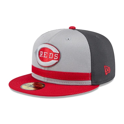 Men's New Era  Gray/Red Cincinnati Reds 2025 Batting Practice 59FIFTY Fitted Hat