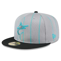 Men's New Era  Gray/Black Miami Marlins 2025 Batting Practice 59FIFTY Fitted Hat