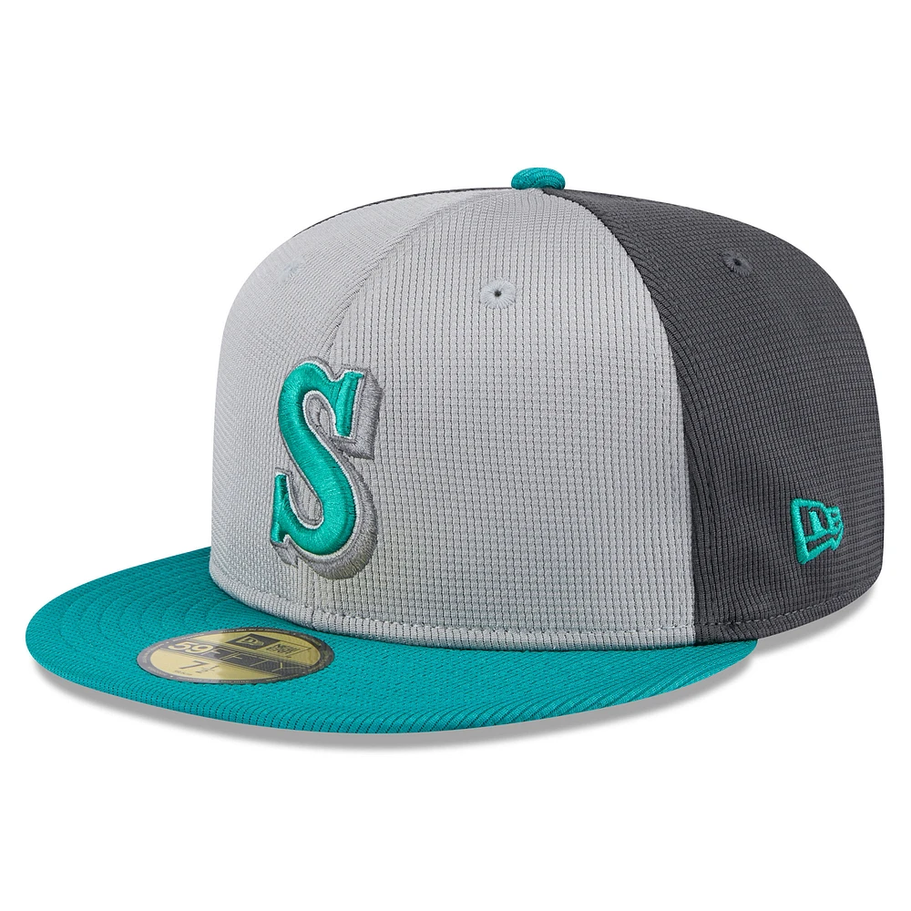 Men's New Era  Gray/Aqua Seattle Mariners 2025 Batting Practice 59FIFTY Fitted Hat