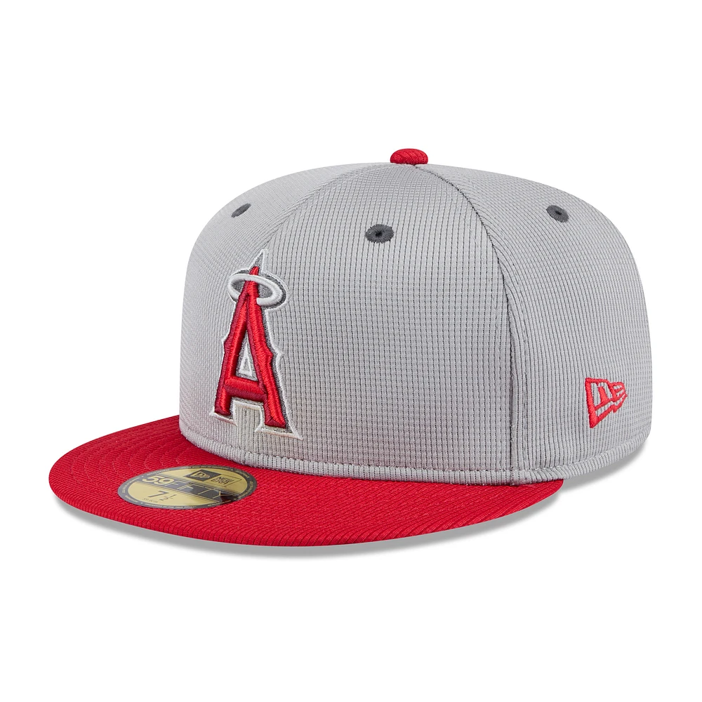 Men's New Era  Gray/Red Los Angeles Angels 2025 Batting Practice 59FIFTY Fitted Hat