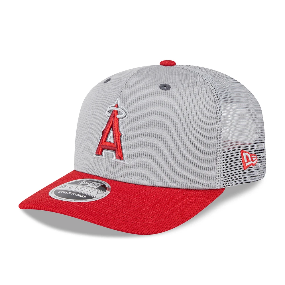 Men's New Era  Gray/Red Los Angeles Angels 2025 Batting Practice 9SEVENTY Stretch-Snap Trucker Hat