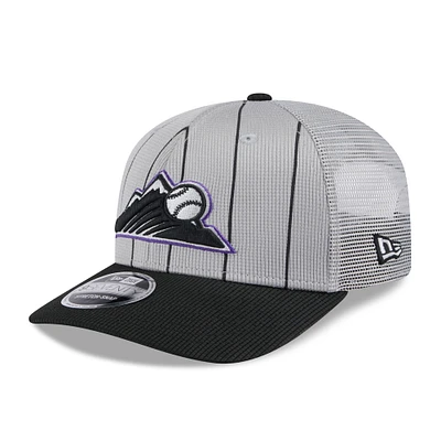 Men's New Era /Black Colorado Rockies 2025 Batting Practice 9SEVENTY Stretch-Snap Trucker Hat