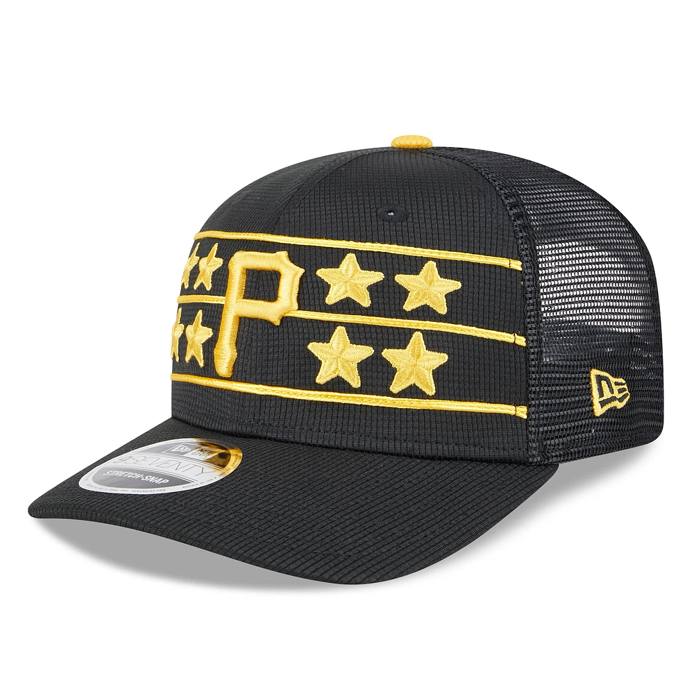 Men's New Era /Black Pittsburgh Pirates 2025 Batting Practice 9SEVENTY Stretch-Snap Trucker Hat