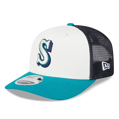 Men's New Era /Aqua Seattle Mariners 2025 Batting Practice 9SEVENTY Stretch-Snap Trucker Hat