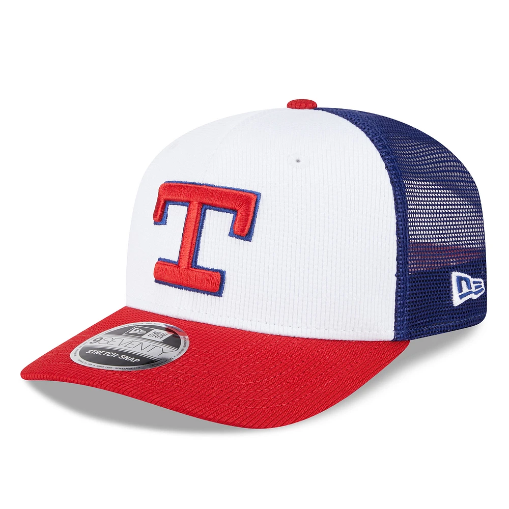 Men's New Era /Red Texas Rangers 2025 Batting Practice 9SEVENTY Stretch-Snap Trucker Hat