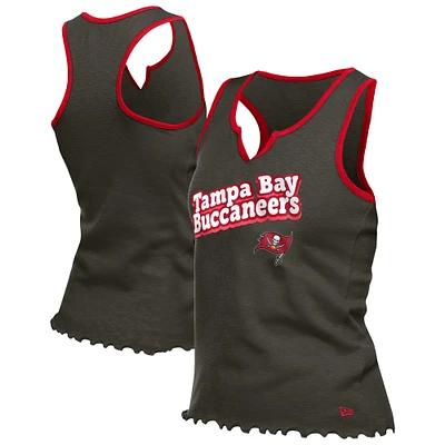 Women's New Era  Pewter Tampa Bay Buccaneers Lettuce Hem Notch Neck Tri-Blend Tank Top