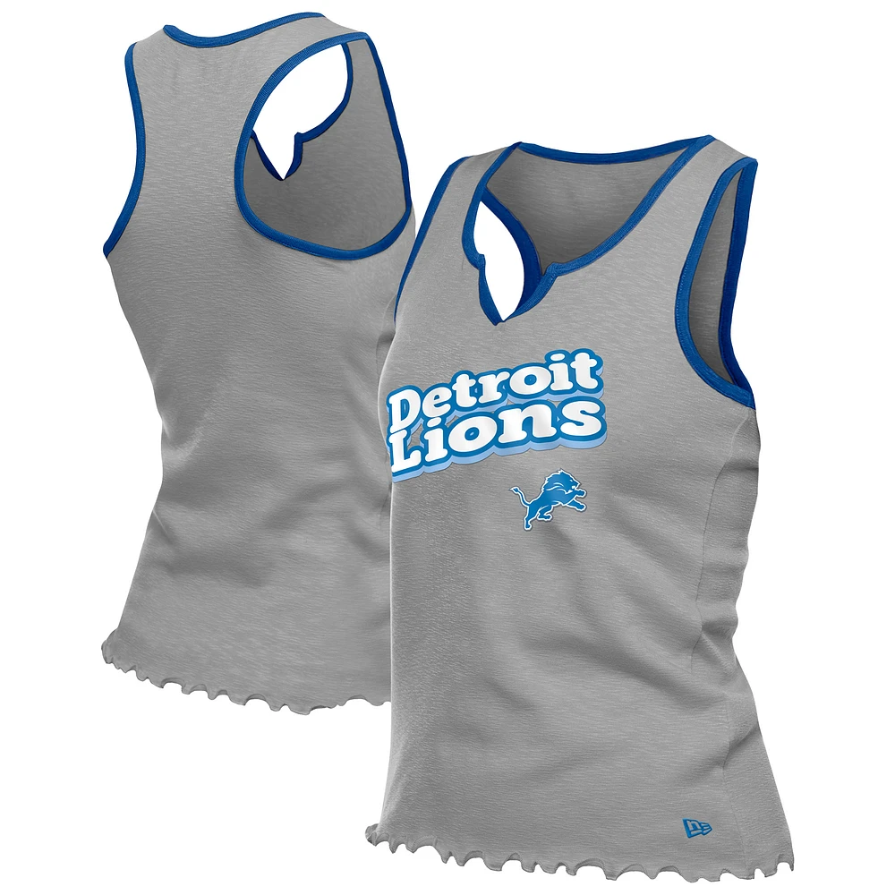 Women's New Era Silver Detroit Lions Lettuce Hem Notch Neck Tri-Blend Tank Top