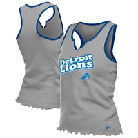 Women's New Era  Silver Detroit Lions Lettuce Hem Notch Neck Tri-Blend Tank Top