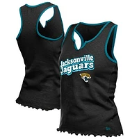 Women's New Era  Black Jacksonville Jaguars Lettuce Hem Notch Neck Tri-Blend Tank Top