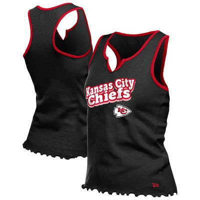 Women's New Era  Black Kansas City Chiefs Lettuce Hem Notch Neck Tri-Blend Tank Top