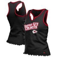 Women's New Era  Black Kansas City Chiefs Lettuce Hem Notch Neck Tri-Blend Tank Top