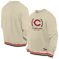 Men's New Era Cream Cincinnati Reds Throwback Pullover Sweatshirt