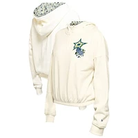 Women's New Era Cream Dallas Stars Glam Game Quarter-Zip Cropped Floral Hoodie Pullover